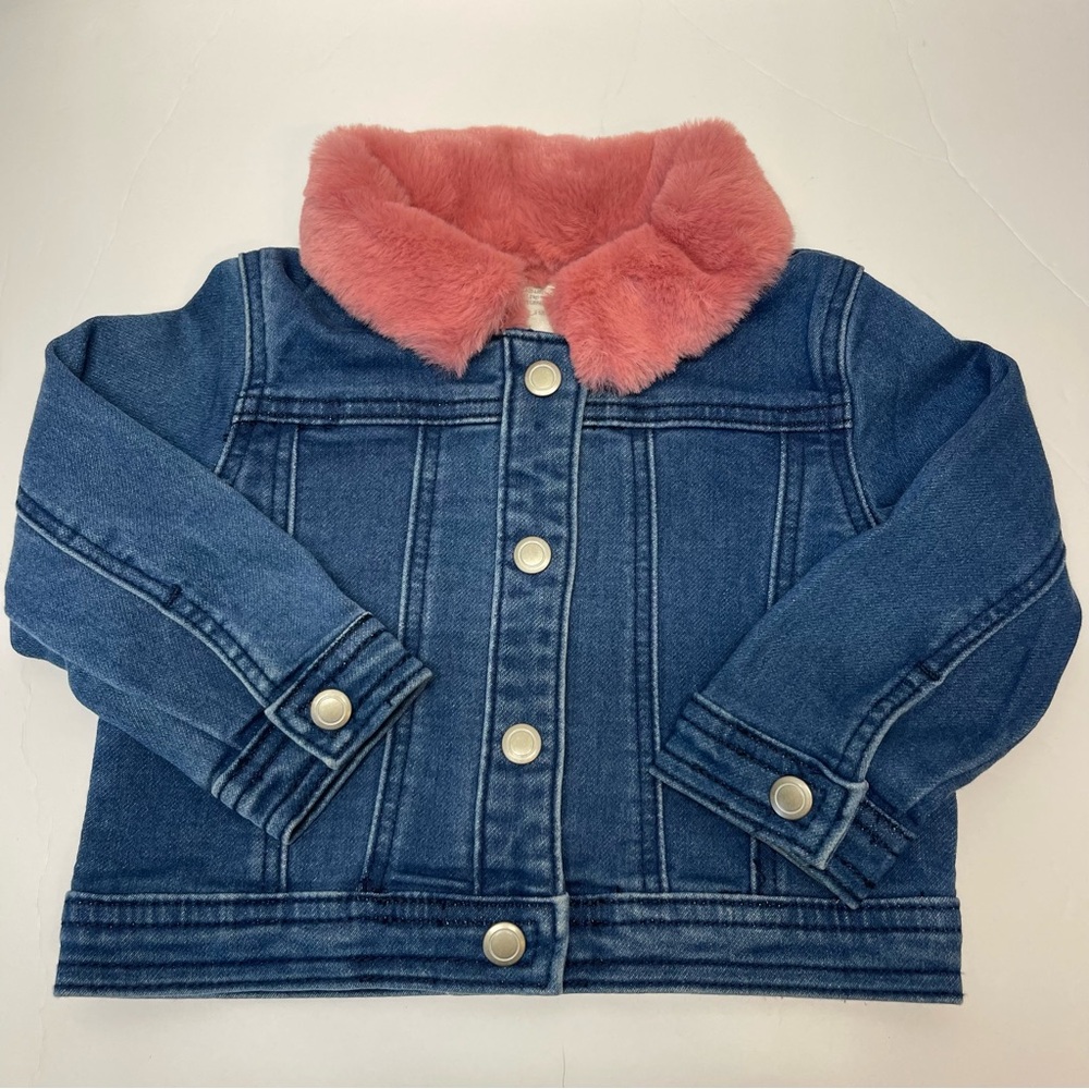 First Impressions Denim Jacket Size 12 Months Faux-Fur Collar Snap-buttons